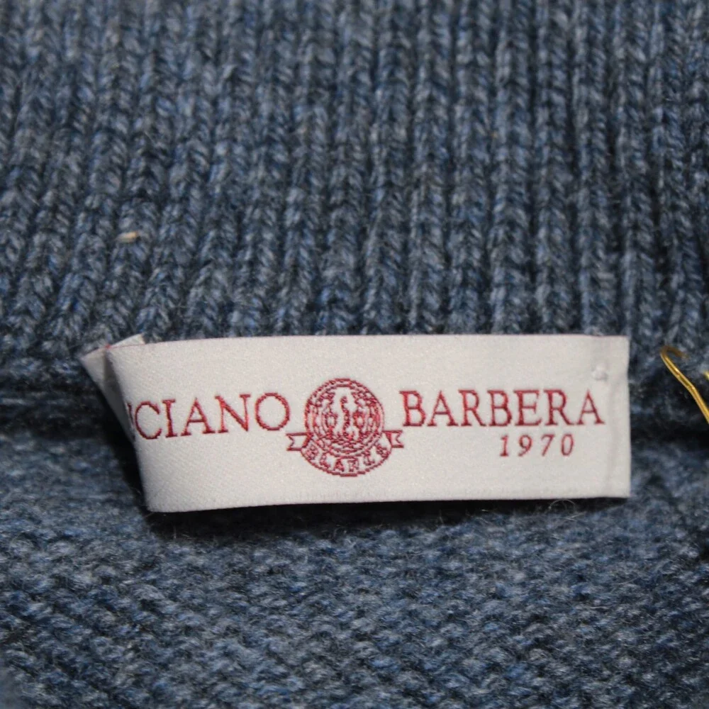 Luciano Barbera NWT Collared Knit Sweater Size 54 (US XL) in Blue 100% Cashmere